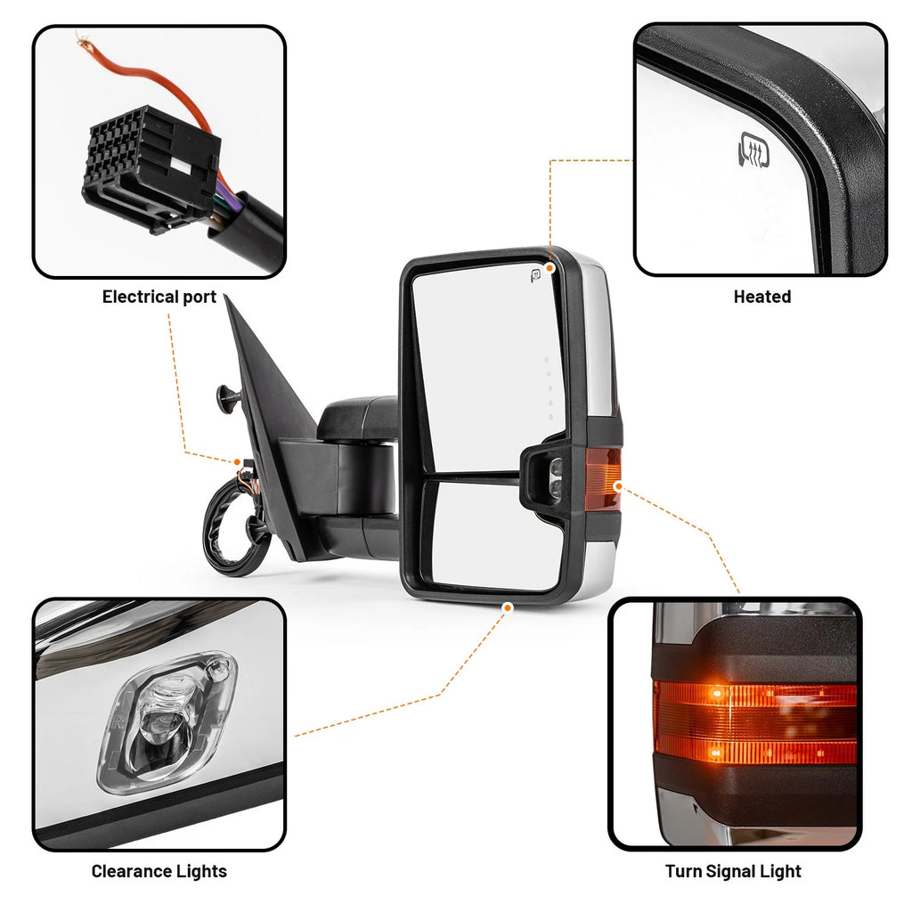 Manual Heated Towing Mirrors for Chevy Silverado GMC Sierra 1500 2500 3500 (2015–2018)