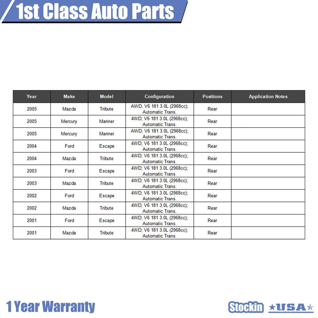 Rear Drive Shaft for Ford Escape, Mercury Mariner, Mazda Tribute (2001–2012)