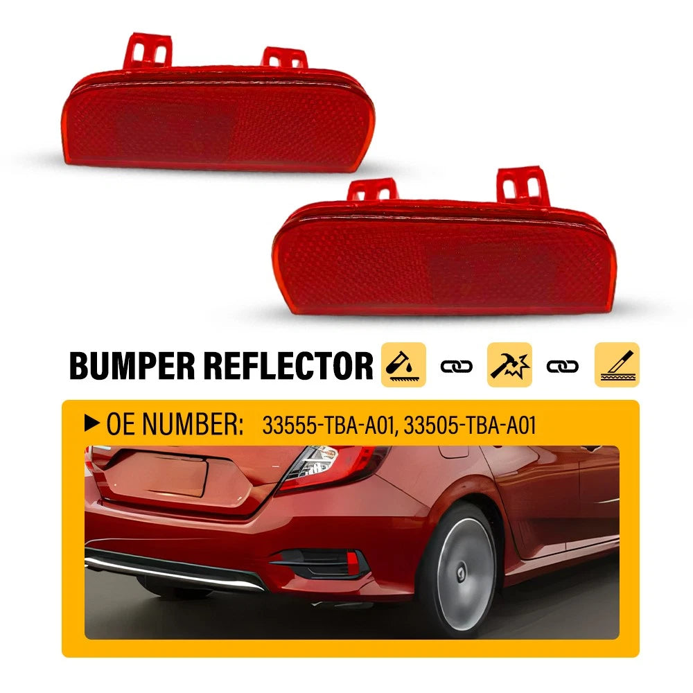 2X Rear Bumper Reflectors for Honda Civic (2016–2021) Red Left & Right