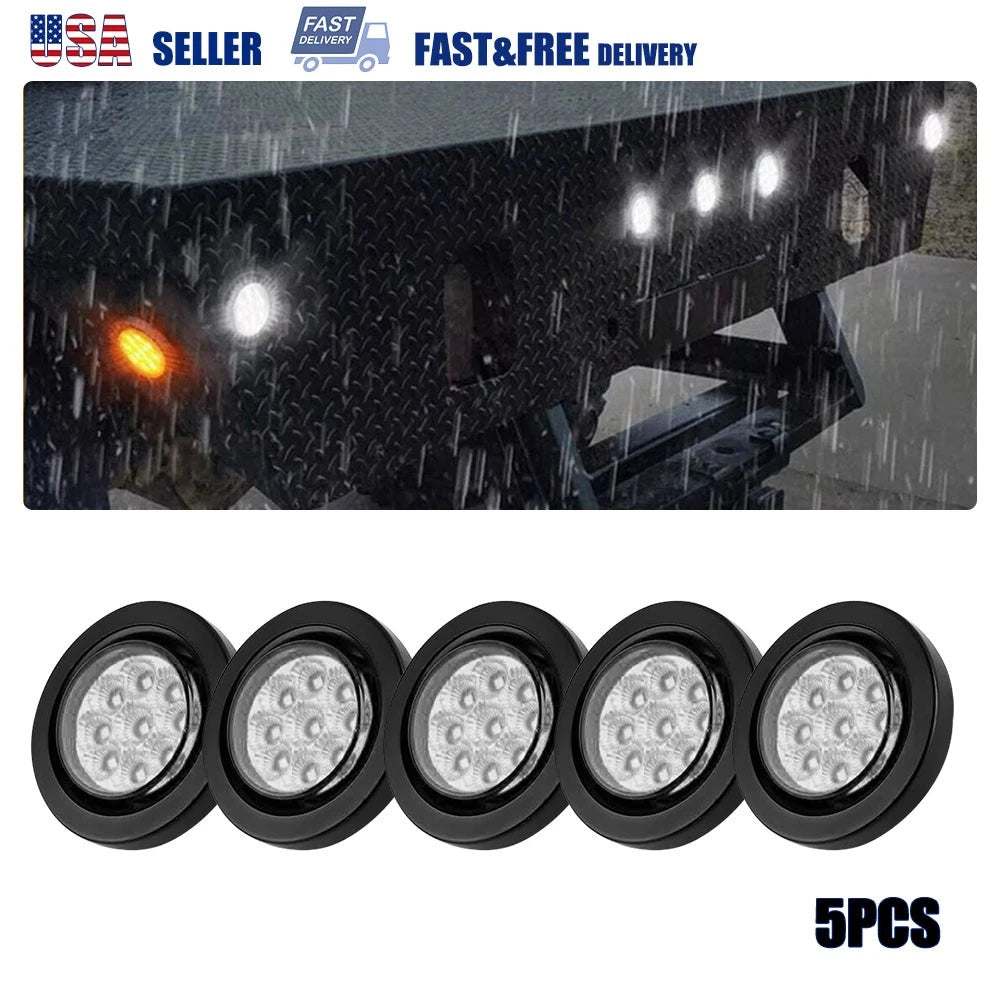 5pcs 2" DOT White Round LED Marker Lights w/ Grommet for Truck RV