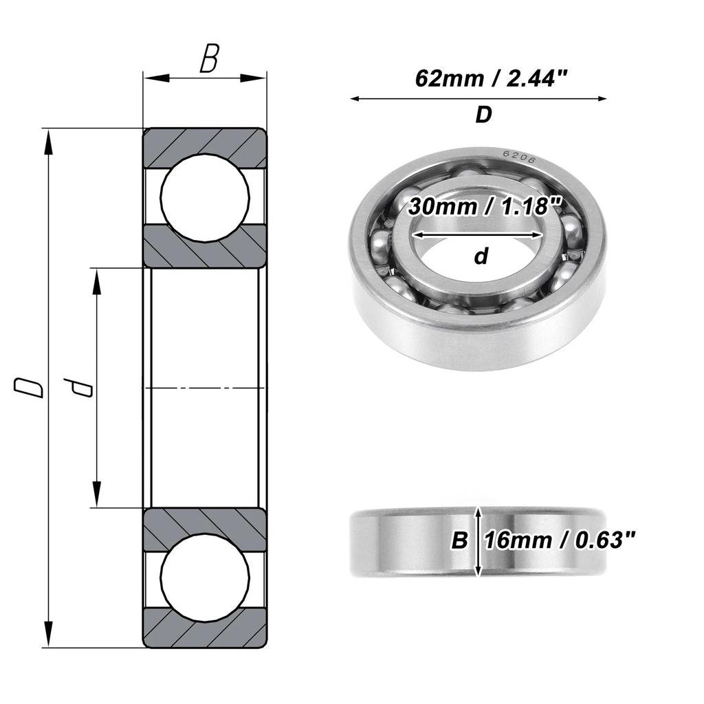 6206 Deep Groove Ball Bearing for Scooter Skateboard Wheel (30x62x16mm)