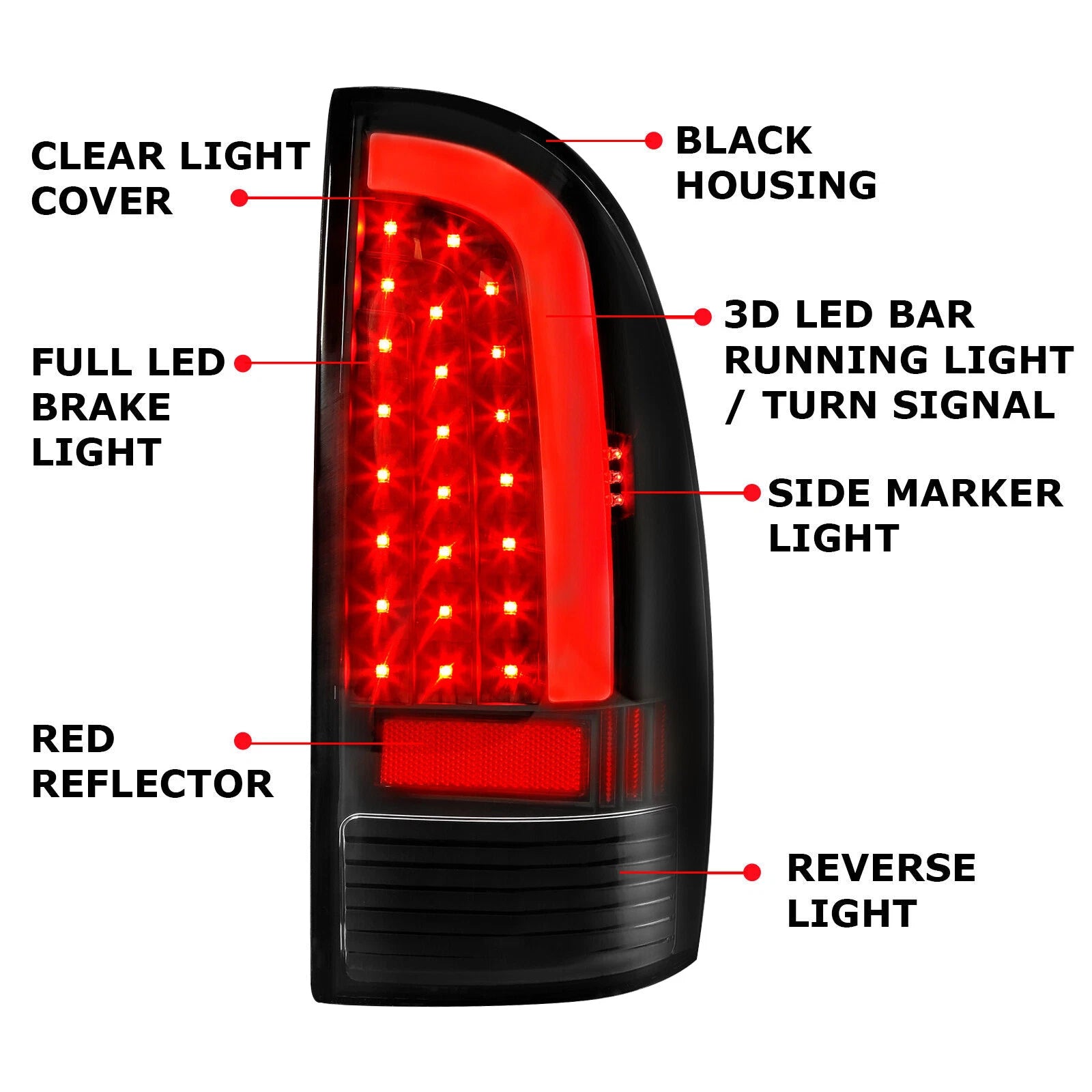 LED Tube Bar Tail Light Brake Parking Lamps for Toyota Tacoma (2005–2015)