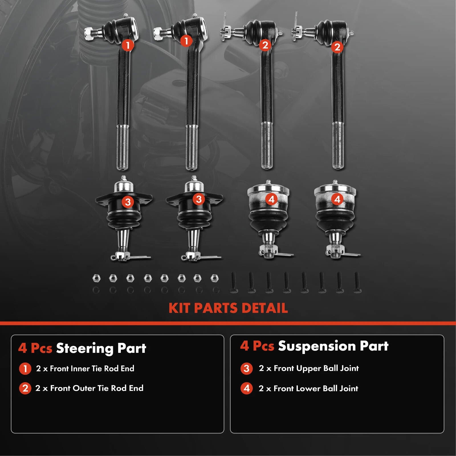 Set of 8 Front Inner Outer Ball Joints Tie Rods for Chevy Blazer GMC Sonoma (1995–2005)