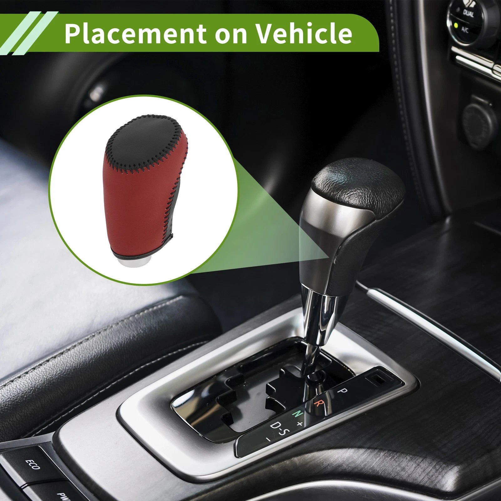Gear Shift Knob Cover for Chevrolet Malibu (2016–2020) Black Red Faux Leather