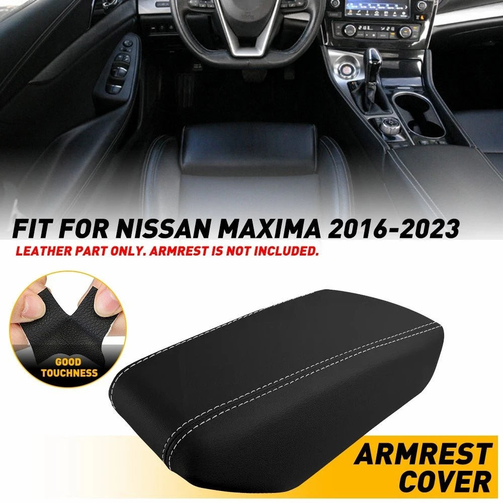 Leather Center Console Lid Armrest Cover Skin for Nissan Maxima (2016–2023)