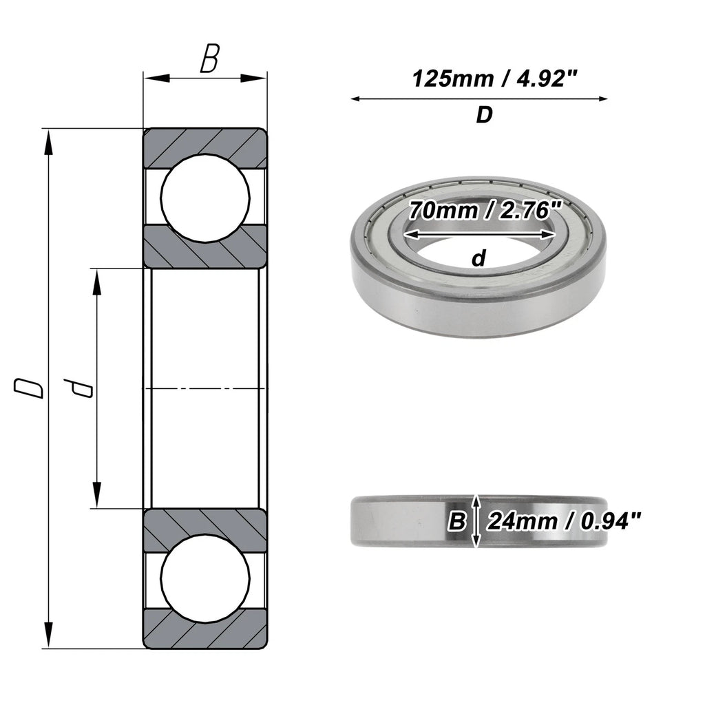 Deep Groove Ball Bearing P6 70x125x24mm for Scooter Skateboard (1 Pc)