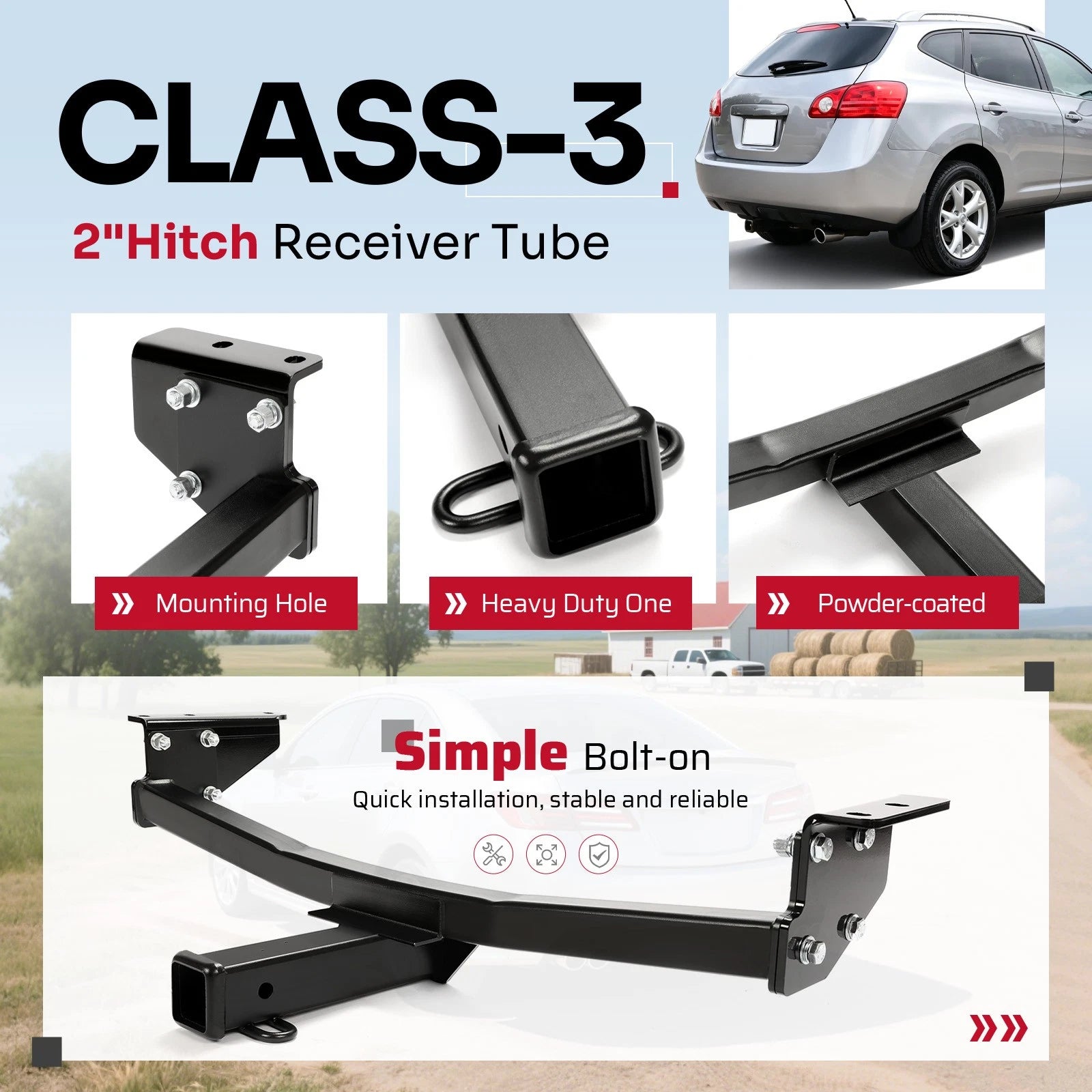 2" Trailer Hitch Receiver for Nissan Rogue (2008–2020) Rogue Select (2014–2015)