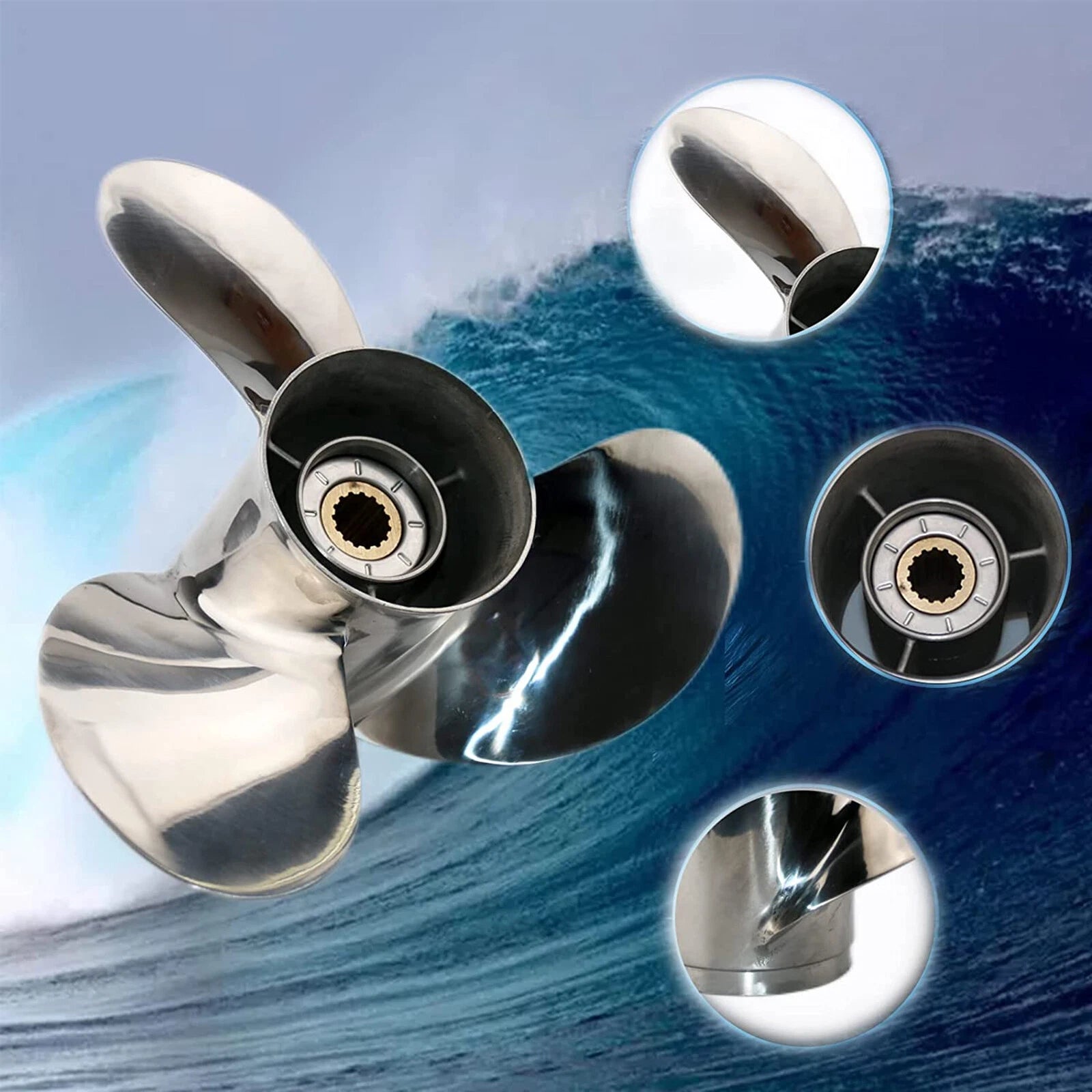 Stainless Steel Propeller 13 1/2x14 for Yamaha Outboard (50-115HP) + Hardware Kits