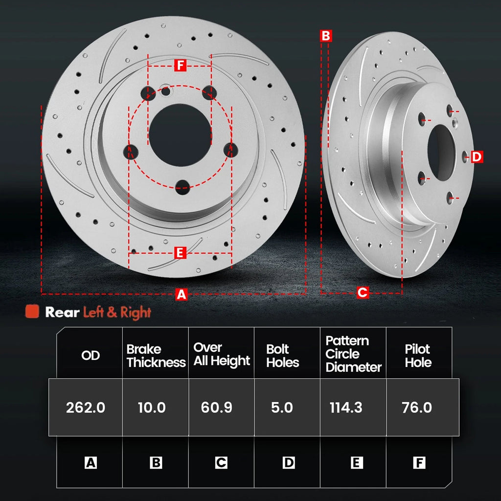 Rear Drilled Rotors + Ceramic Pads for Hyundai Elantra (2007–2010)