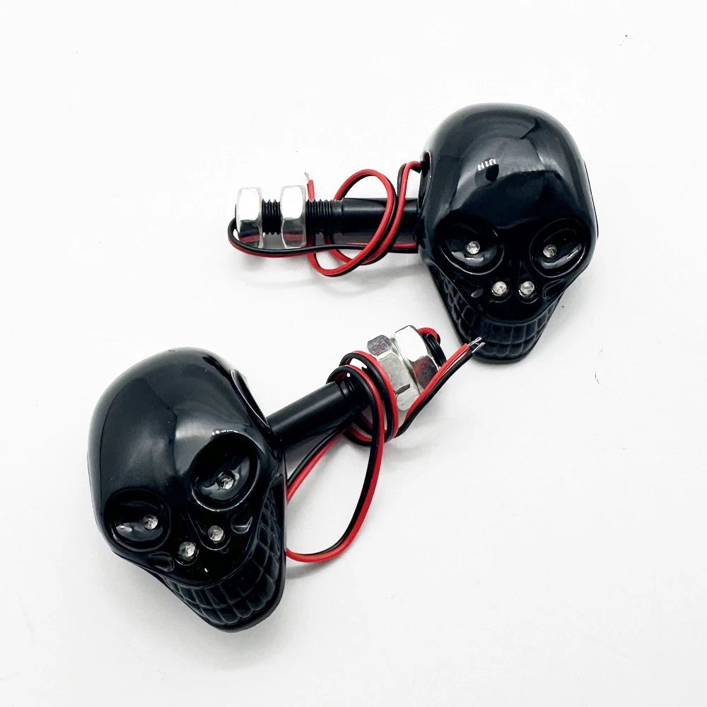 2X LED Turn Signal Skull Indicators for Motorcycle (12V)