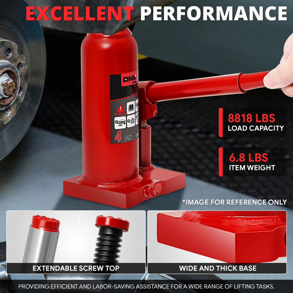 15" Red Hydraulic Bottle Jack for Automotive Repair (4 Tons)
