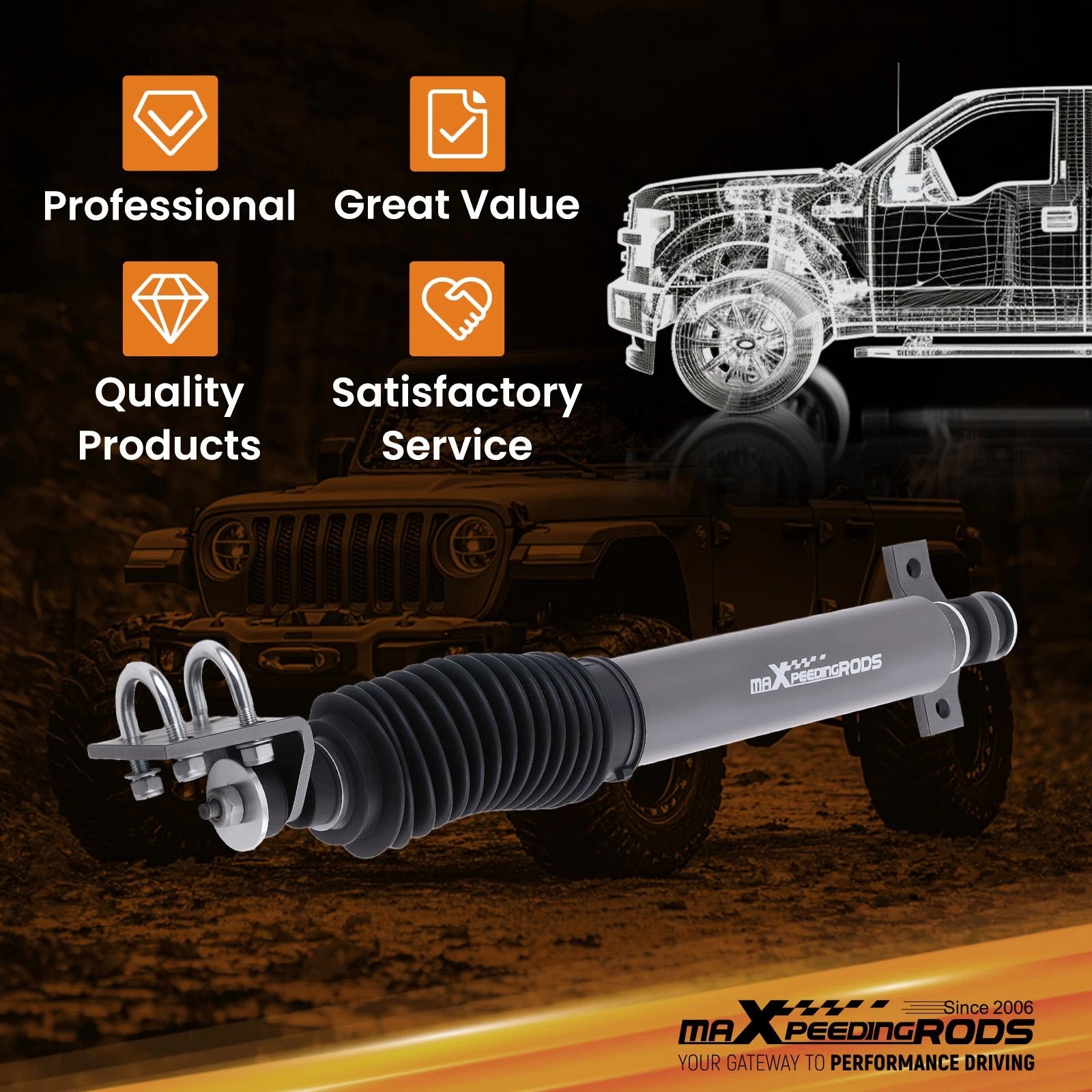Steering Stabilizer with Mounting Brackets for Jeep CJ 8 Scrambler 4WD (1981–1985)