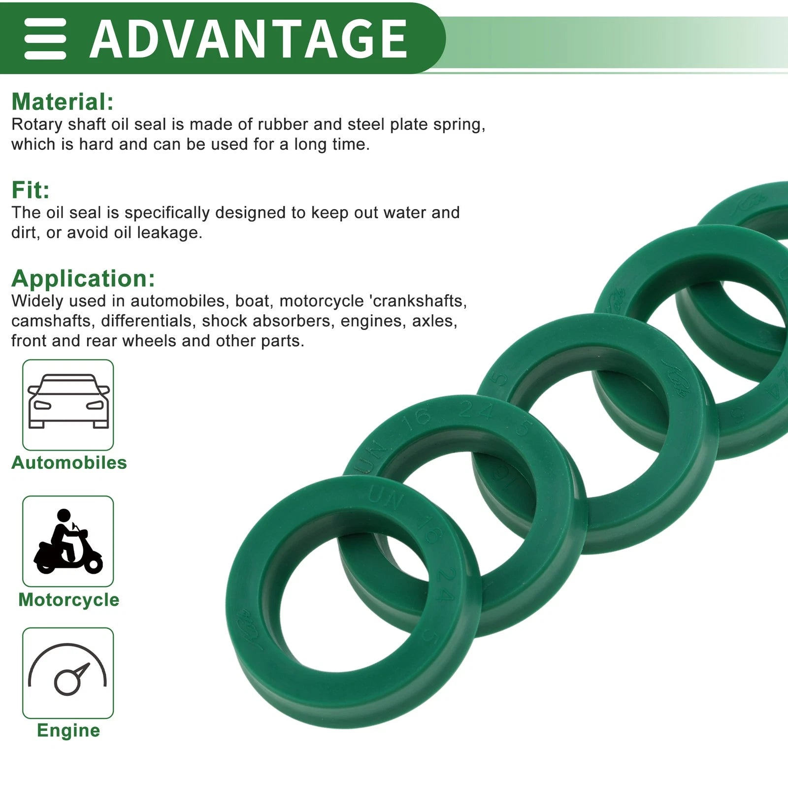 Set of 5 Oil Seal Rotary Shaft Seal 16x24x5mm High Pressure Green