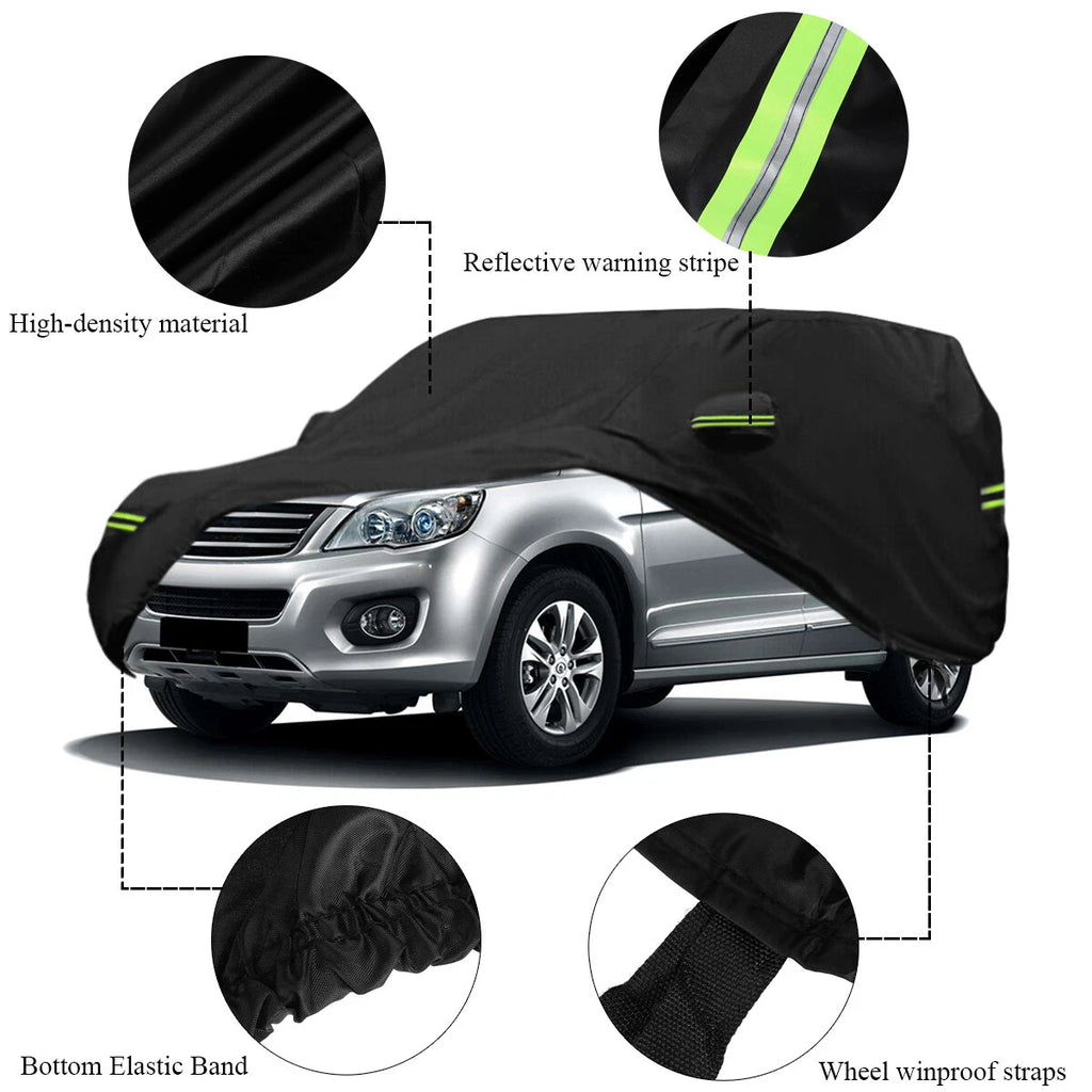 Full Car Cover for SUV (191"x74"x73") 190T Black Waterproof Reflective Strip