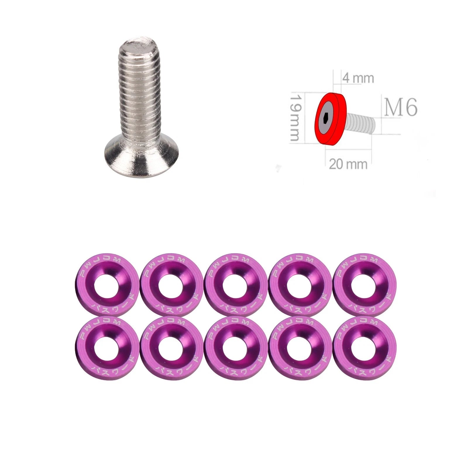 Set of 50 Billet Aluminum Fender Bumper Washers for JDM Vehicles