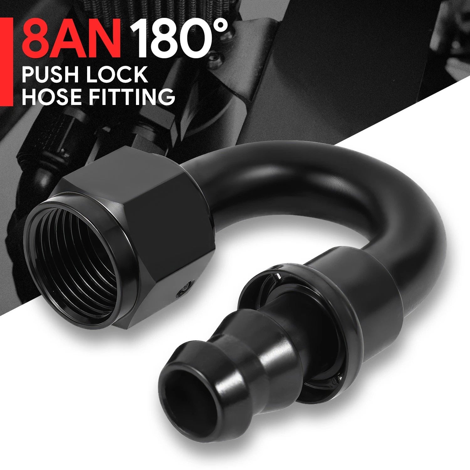 8AN to 1/2" Barb T6061 180° Push Lock Hose End Fittings (Universal)