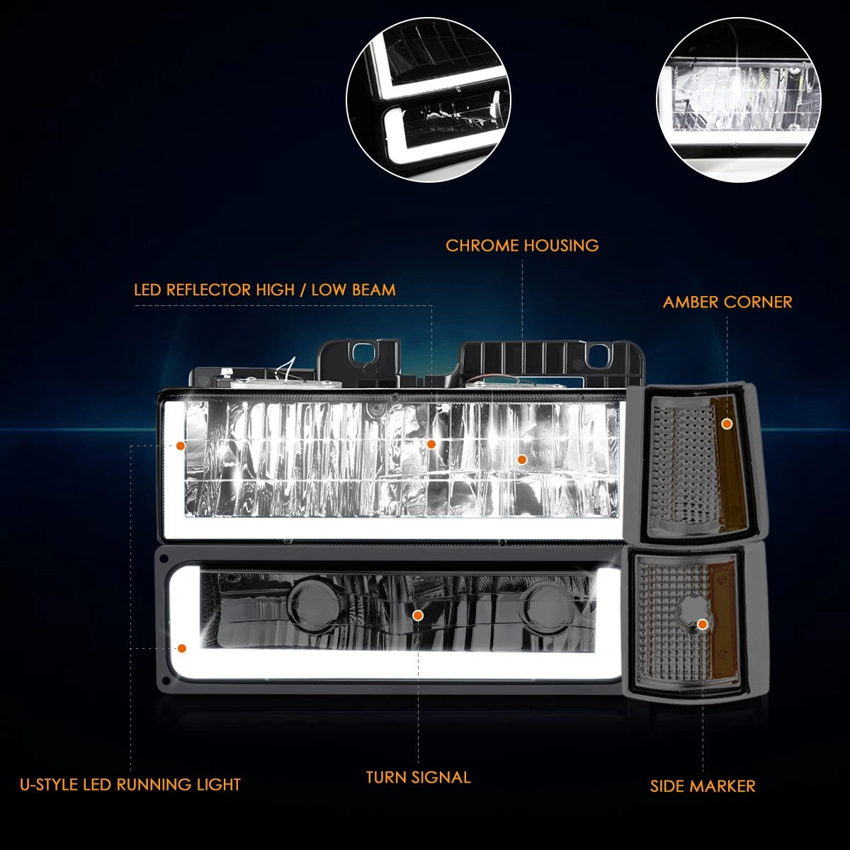 Full LED Black Housing Projector Fog Lights for Freightliner Cascadia (2008–2017)