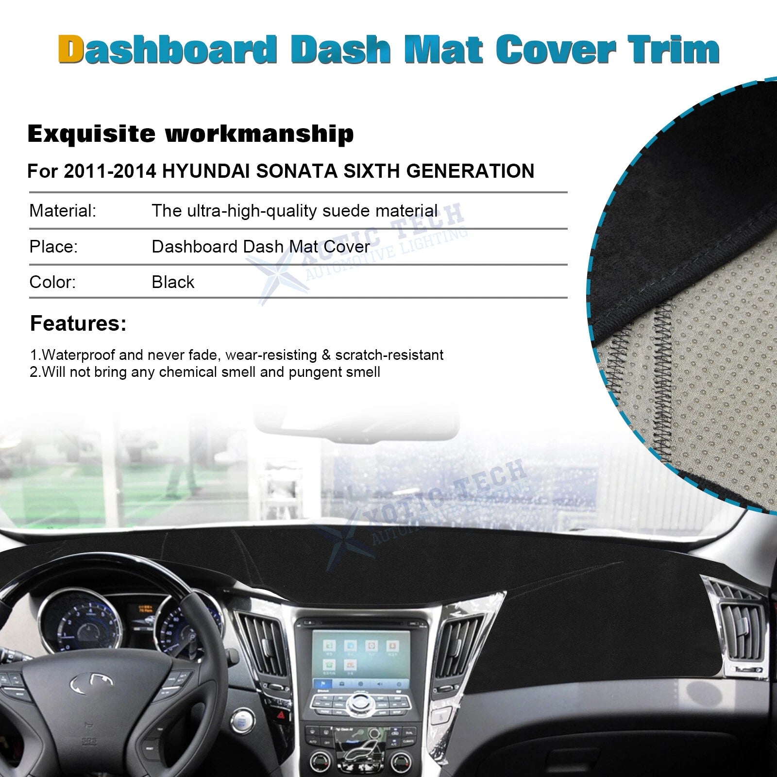 Soft Suede Dashboard Pad Sunshield Protector Mat for Hyundai Sonata (2011-2014)