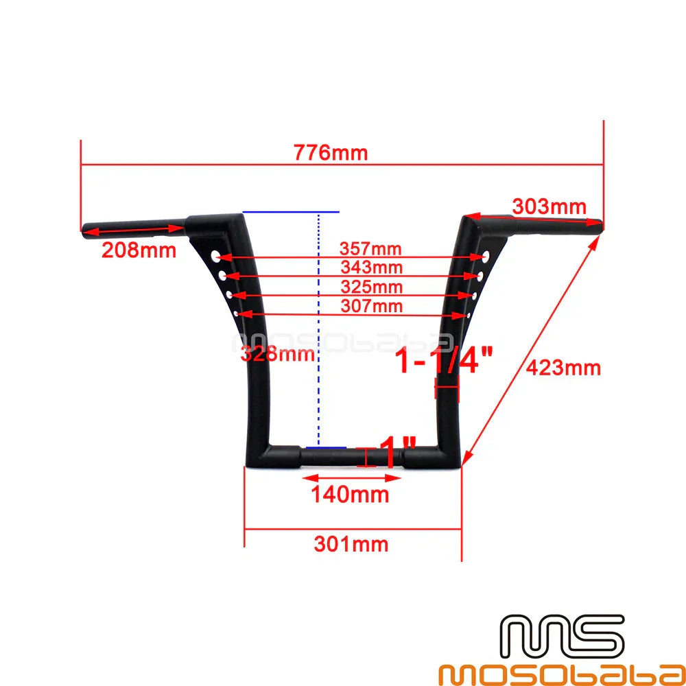 Custom 12" Rise Fat 1-1/4" Ape Hanger Handlebars for Harley FLST FXST XL
