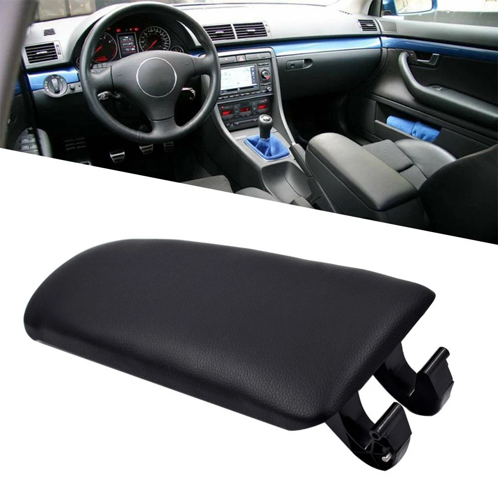 Black Leather Armrest Console Lid Cover for Audi A4 B7 (2004–2008)