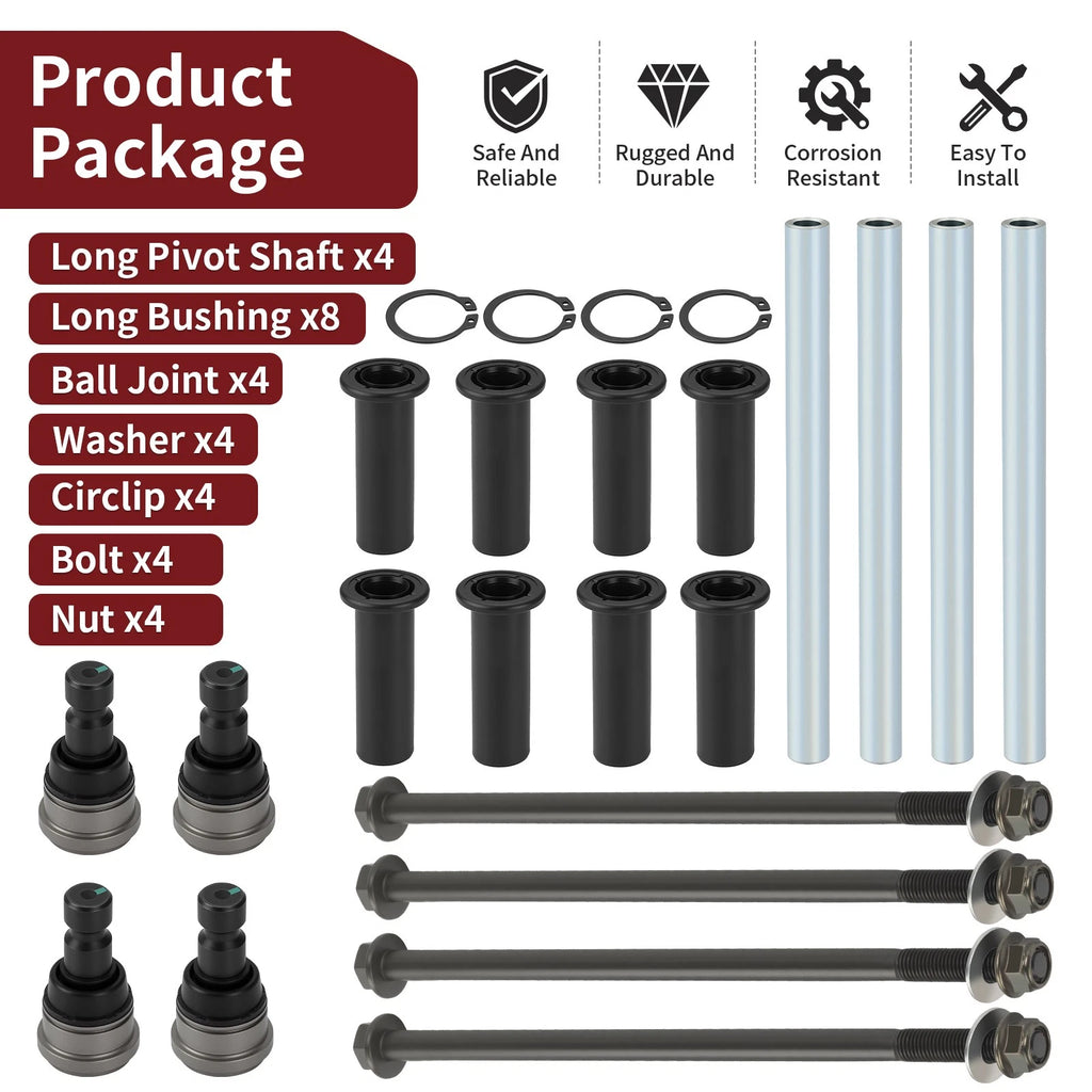 Front Upper A Arm Bushing Pivot Shaft + Ball Joint for Polaris RZR 570 (2012–2022)