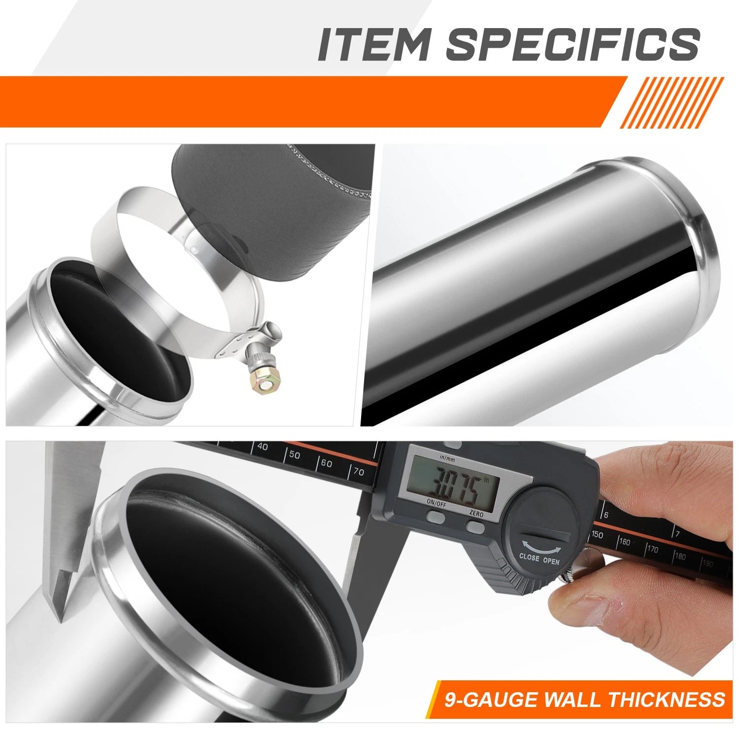 3" OD 9-Gauge Aluminum Intercooler Pipe for Universal Fit (23.65")