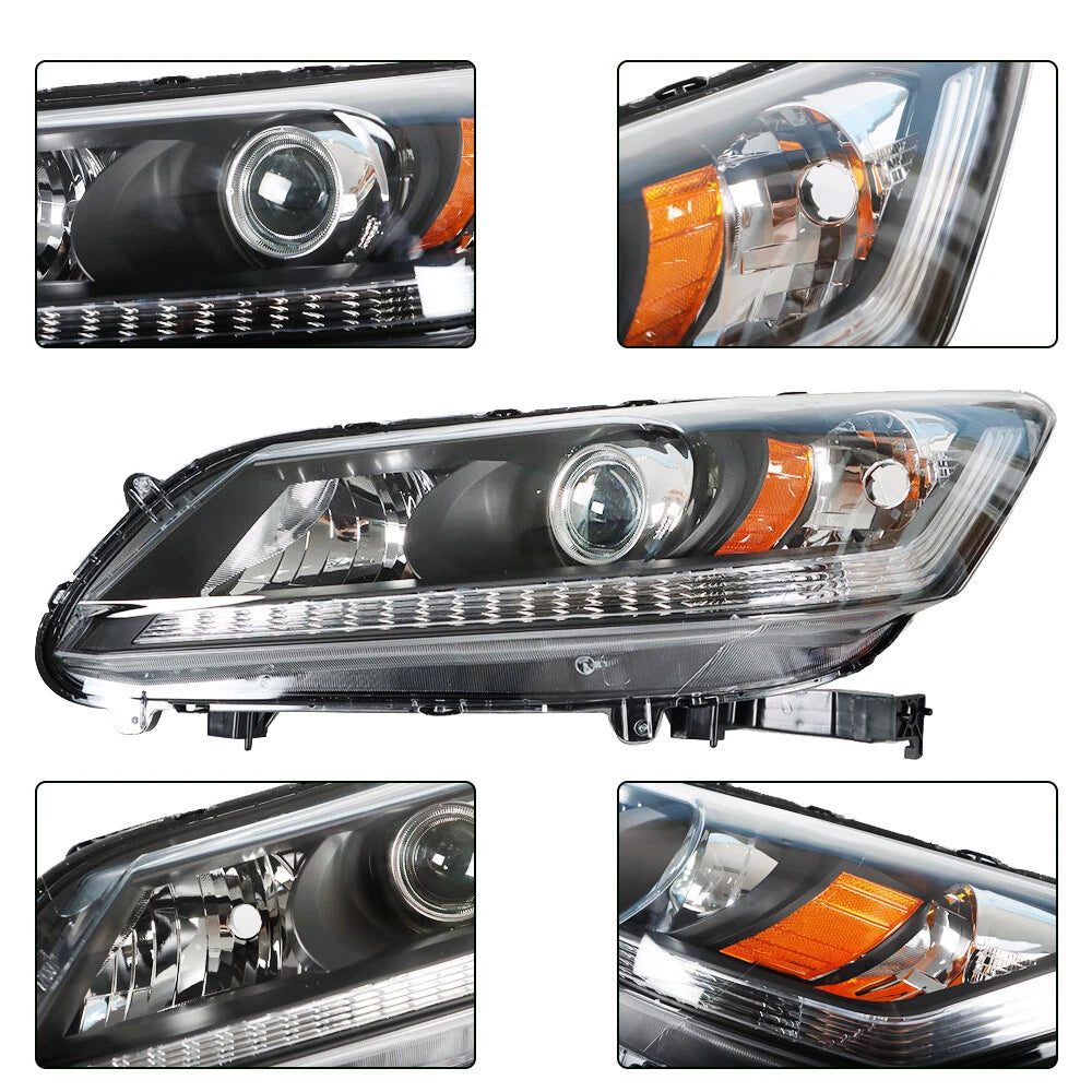 Headlight Assembly Driver Left for Honda Accord (2013–2015) Black Housing