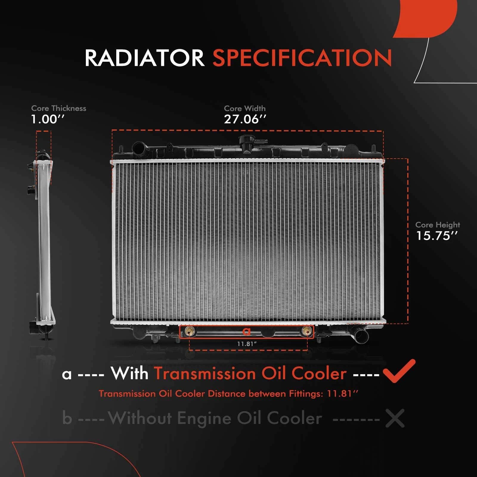 Radiator with Oil Cooler for Nissan Maxima (1994–1999) INFINITI I30 (1996–1999)