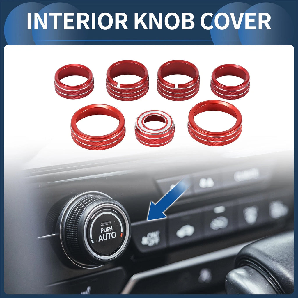 Set of 7 AC Media 4WD Headlight Switch Knob Cover Ring for GMC Canyon (2015–2022) Red