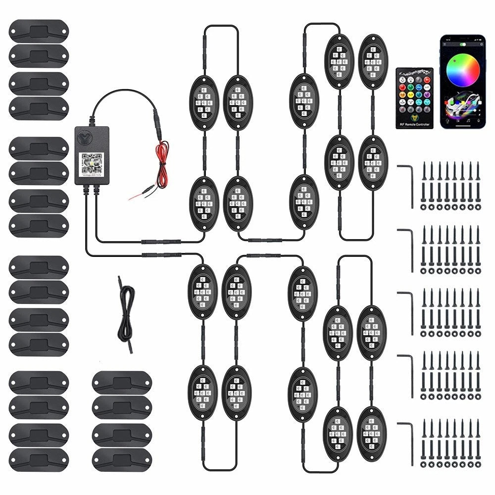 20 Pods RGB LED Rock Lights Kit for Offroad Truck