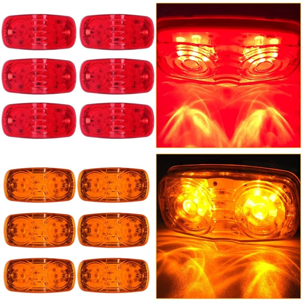 6x Amber Red Double BullsEye 4" Trailer Marker Clearance Light 12 Diodes
