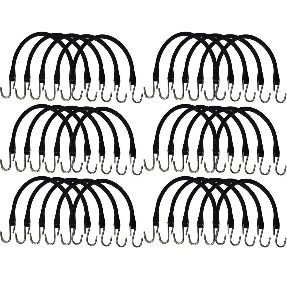 30 Pack 15" Natural Rubber Bungee Straps Tie-Down Cords