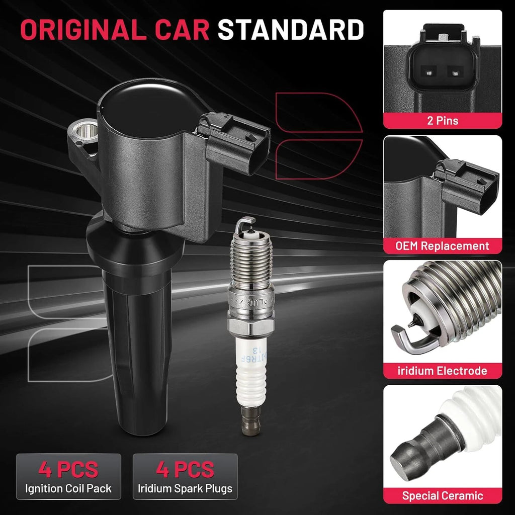Set of 4 Ignition Coils & Spark Plugs for Ford Escape Transit Focus (2000-2023)