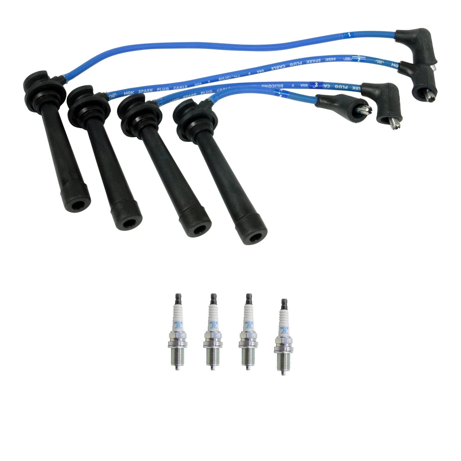 NGK 7mm Wire Set & 4 Nickel Spark Plugs for Kia Rio L4 (2001–2005)