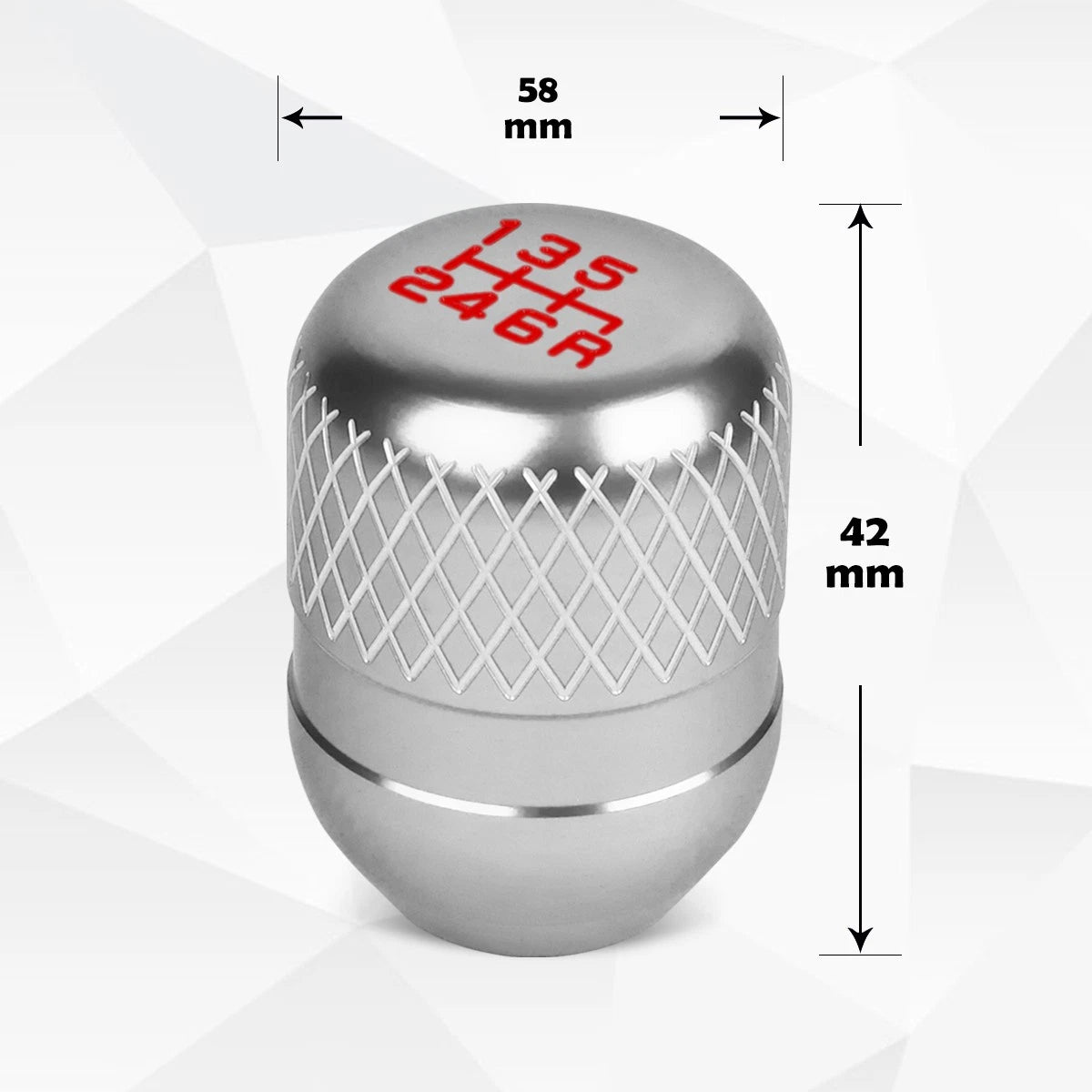Netted Style 6-Speed Shift Knob for Universal Fit (42mm, Silver)