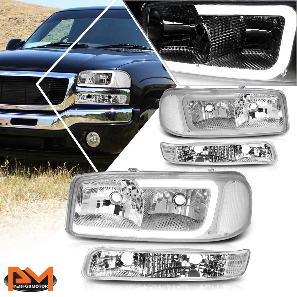 Set of 4 LED DRL Headlights with Bumper Lamp for GMC Sierra/Yukon XL (1999–2007)