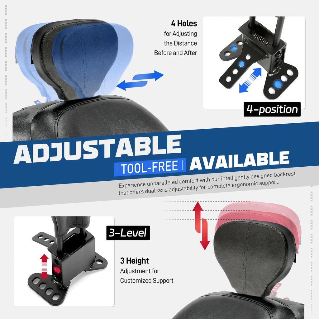 Adjustable Rider Backrest for Harley Touring Electra Street Glide (1988–2023)