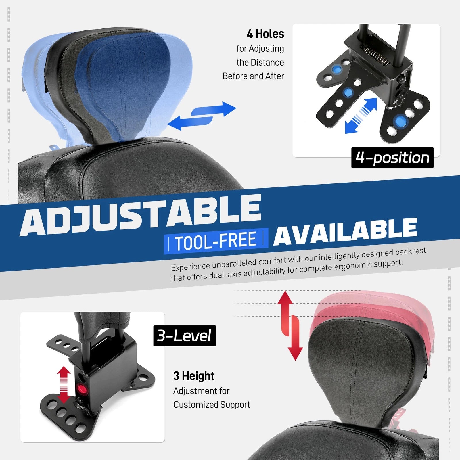 Adjustable Rider Backrest for Harley Touring Electra Street Glide (1988–2023)