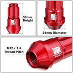 Set of 20 Closed End Lug Nuts M12 x 1.5 for J2 (Red, 24mm Diameter, 50mm Height)