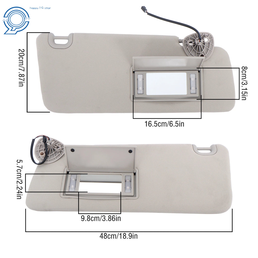 Set of 2 Sun Visors for Ram 1500 2013–2021, 2500 3500 Gray with Lights