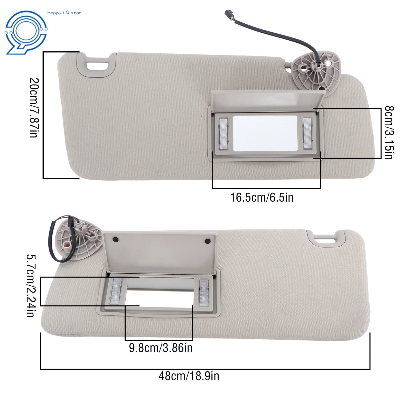 Set of 2 Sun Visors for Ram 1500 2013–2021, 2500 3500 Gray with Lights
