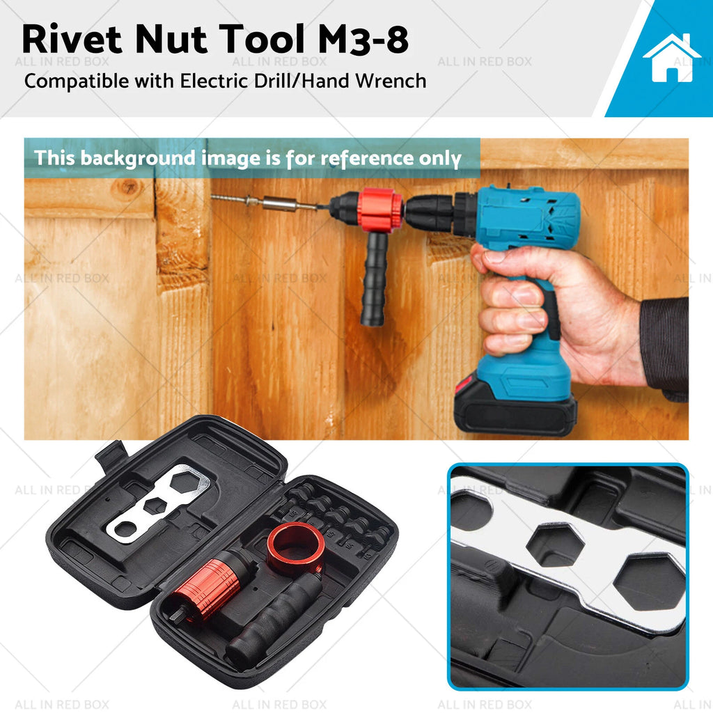 Rivet Nut Gun M3-8 Nutsert Adapter for Hand Wrench Electric Drill