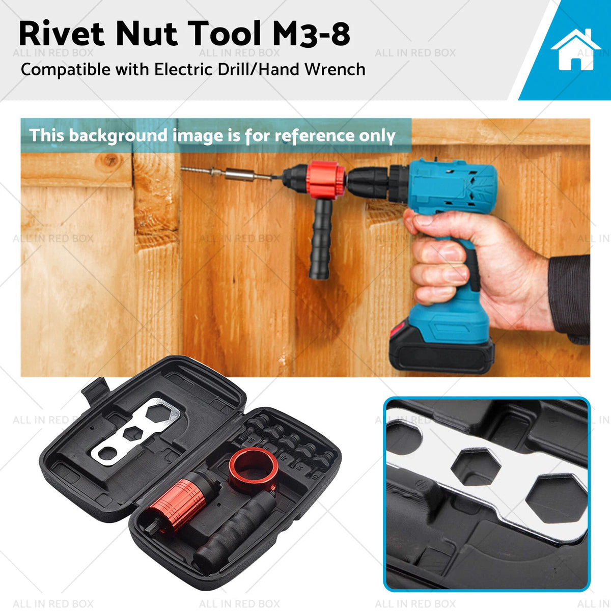 Rivet Nut Gun M3-8 Nutsert Adapter for Hand Wrench Electric Drill