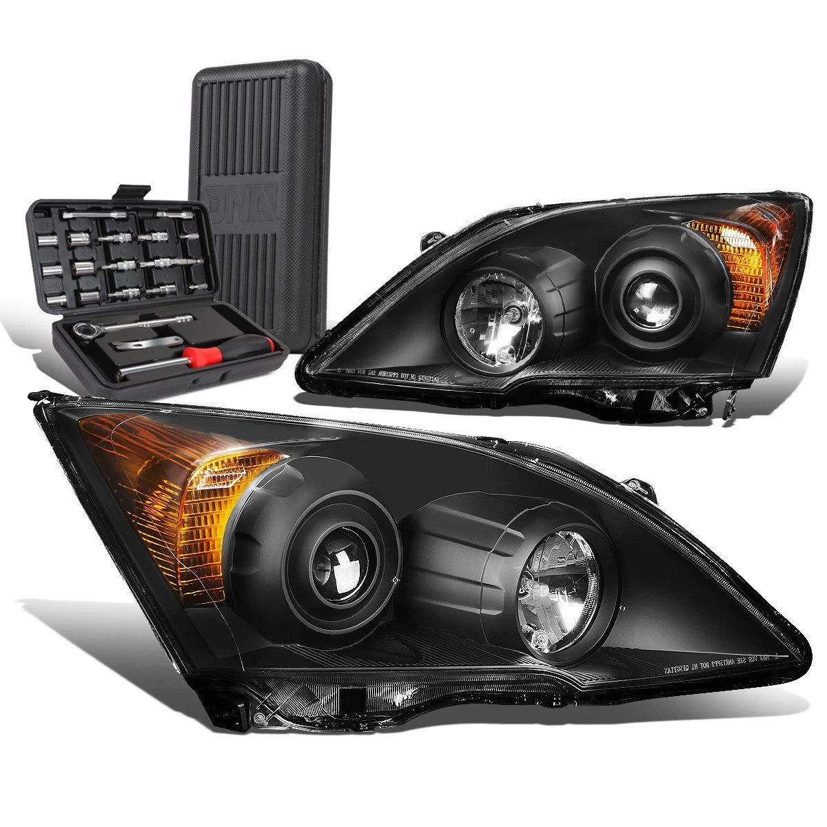 Projector Headlight Lamps for Honda CR-V (2007–2011) Black/Amber