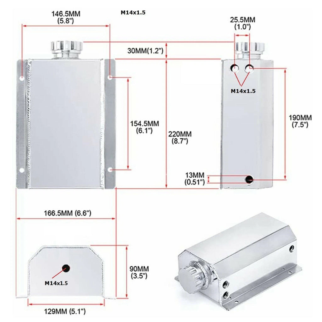 2L Alloy Water Coolant Overflow Tank Reservoir with Aluminum Cap