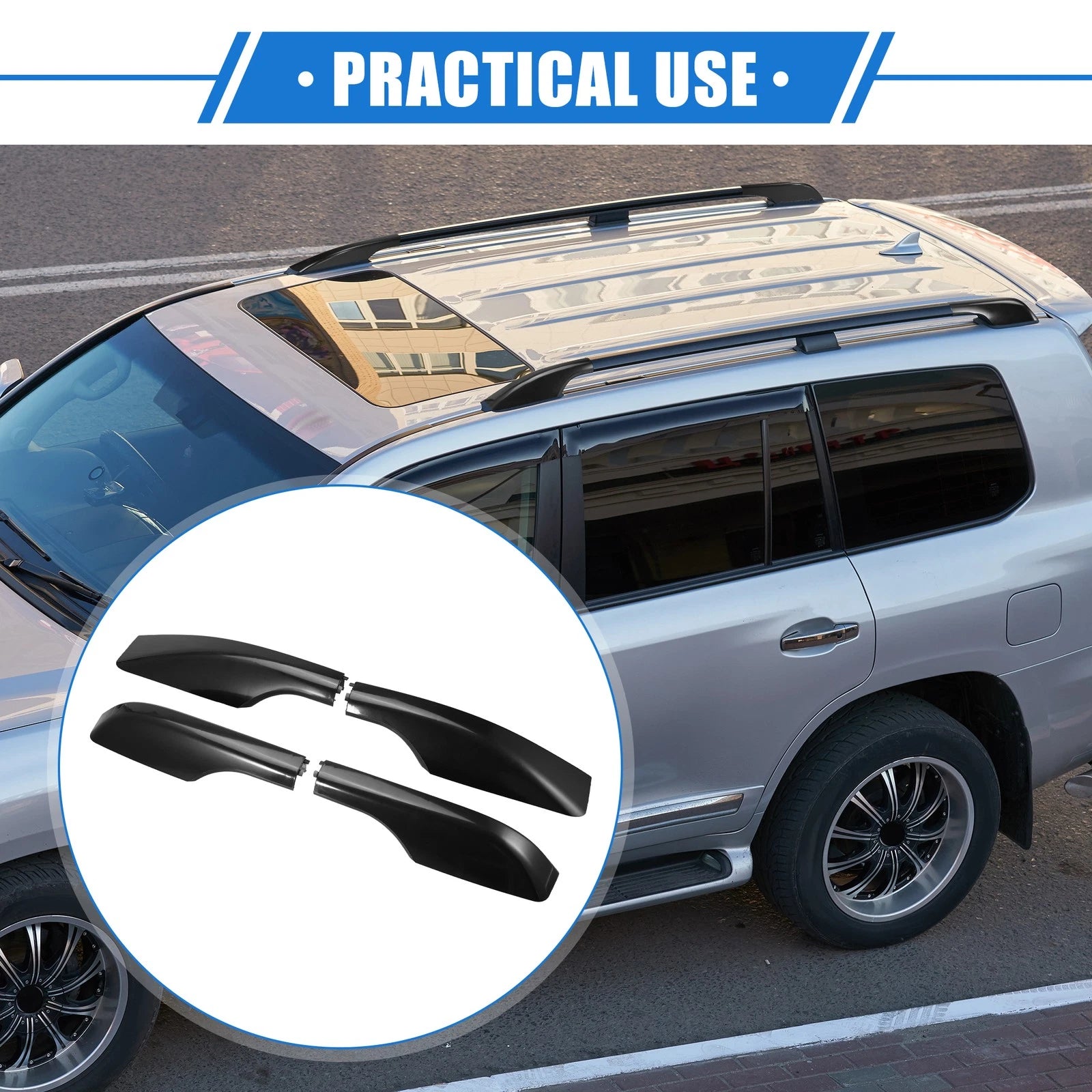 Set of 4 Roof Rack Side Rails End Covers for Toyota Land Cruiser (2008–2021) Black
