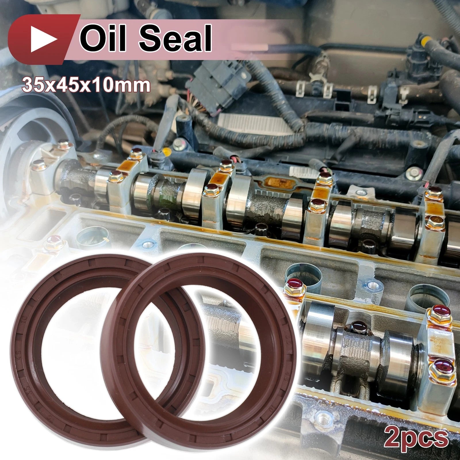 2X Oil Seal Rotary Shaft Seal FKM Rubber 35x45x10mm for Various Models