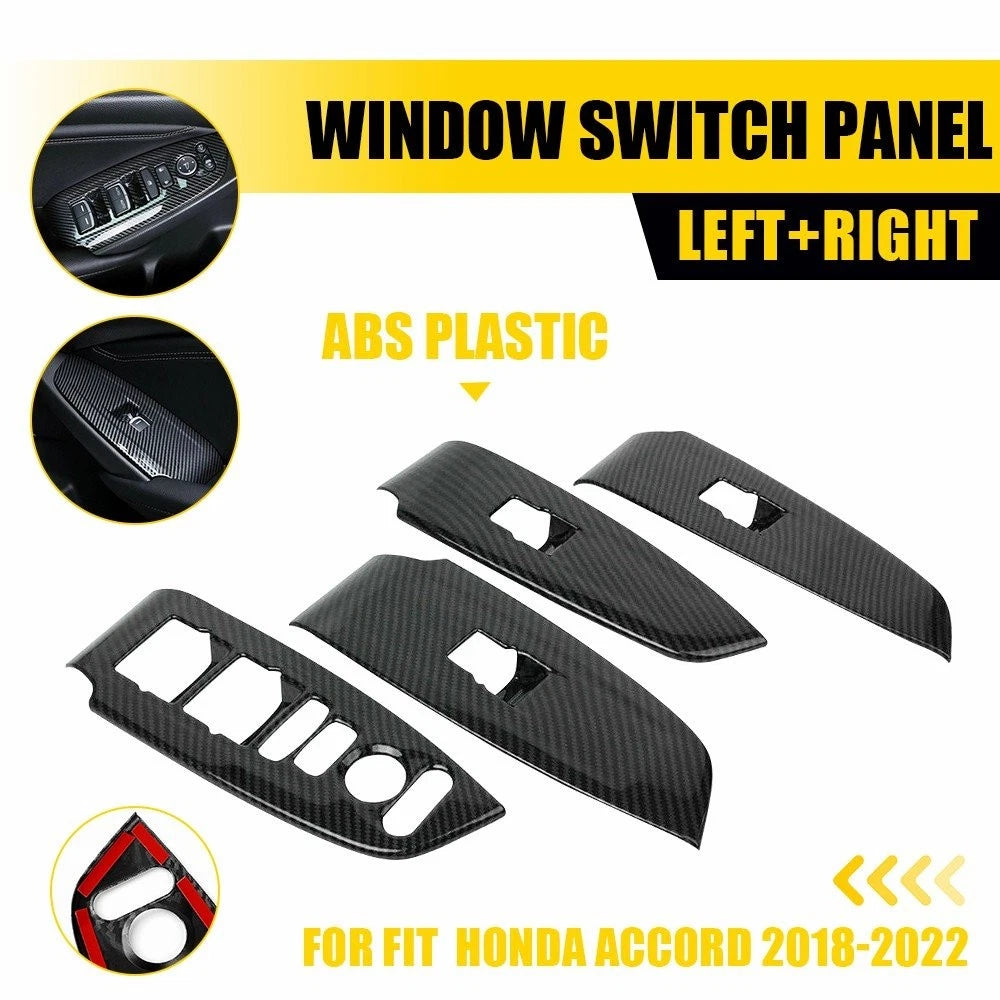 4X Carbon Fiber Look Inner Window Switch Panel Covers for Honda Accord (2018–2022)
