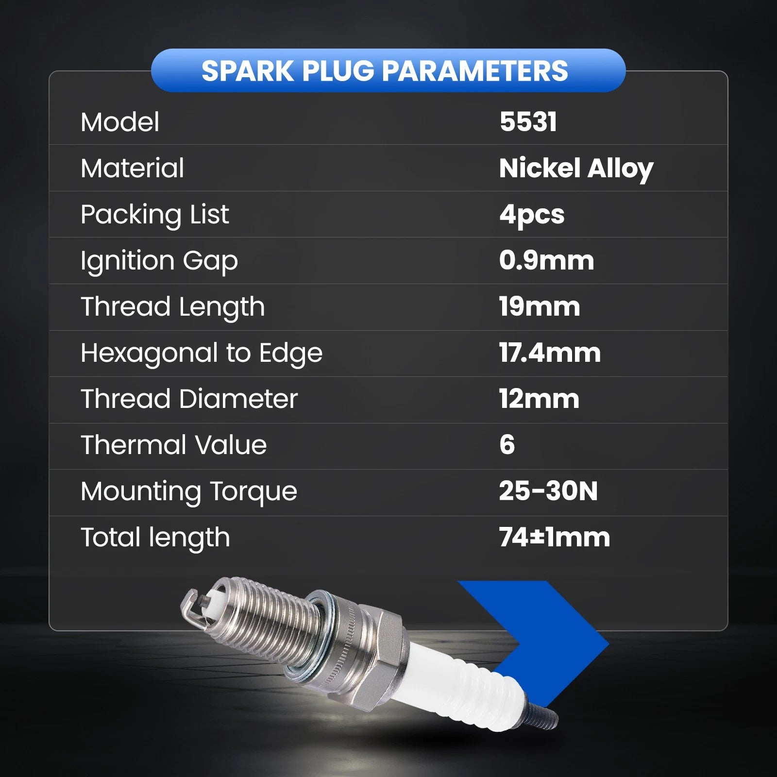 Set of 4 Spark Plugs 5531 for Honda Shadow Spirit 750 (2007–2009)