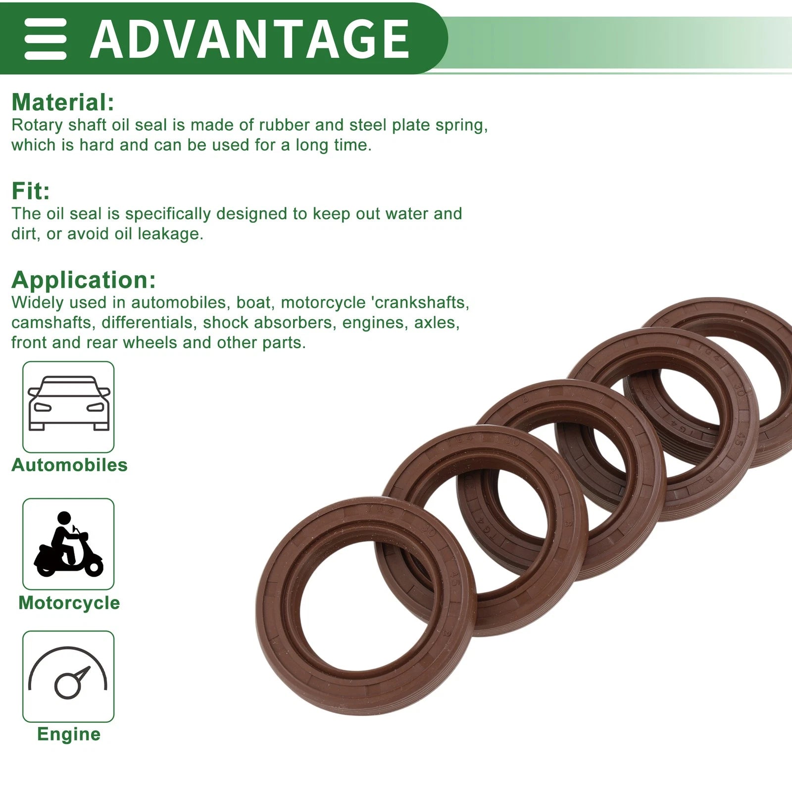 Oil Seal FKM Rubber 30x45x8mm for Various Models (5 Pcs)